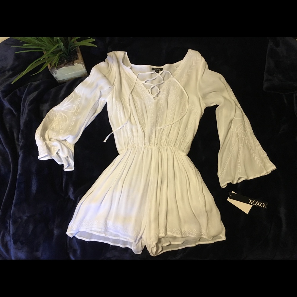 XOXO White Long Sleeve Romper